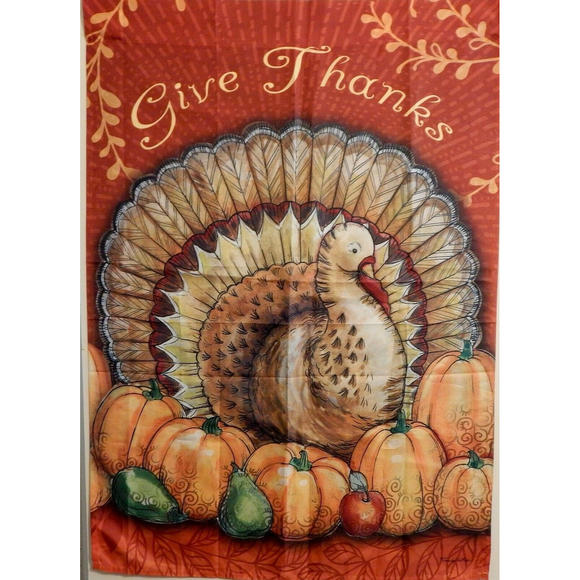 Jennifer Van Pelt Give Thanks Fall Harvest Turkey Garden Yard Flag 28x40 - Picture 1 of 8